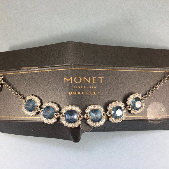 Monet Blue Rhinestone Silver Tone Bracelet